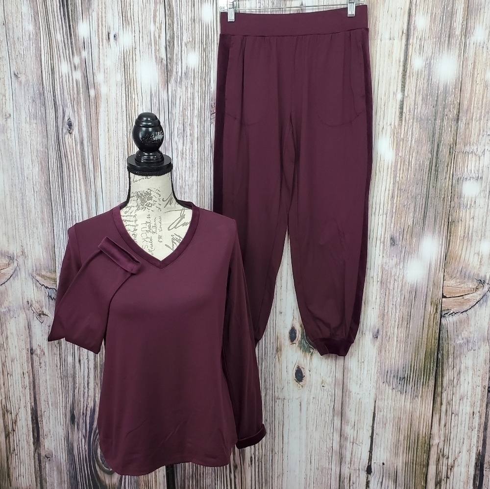 ANYBODY Cozy Knit Velour Deep Plum Pajama Set